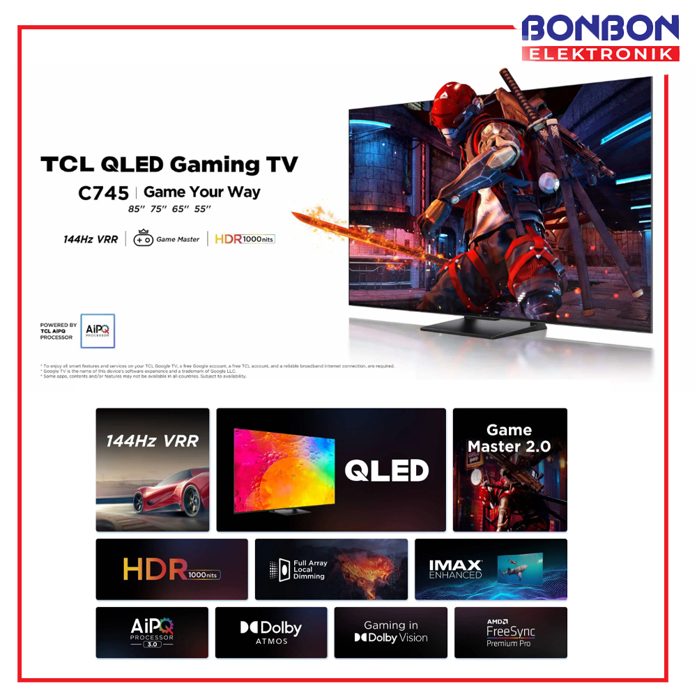 TCL LED TV 65&quot; 65C745 QLED Google C745 4K UHD HDR10+ Smart TV