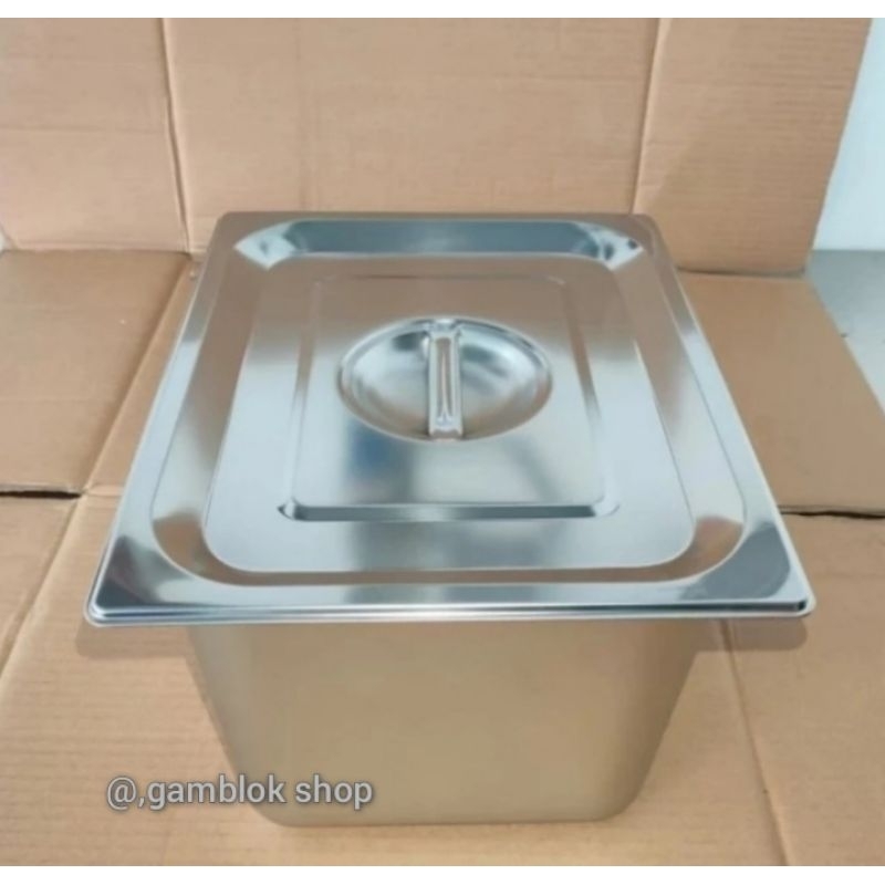 Wajan Kotak / Food Pan Penggorengan Stainless Steel Plus Tutup Ukuran 33x27x15cm Tebal 1.0mm