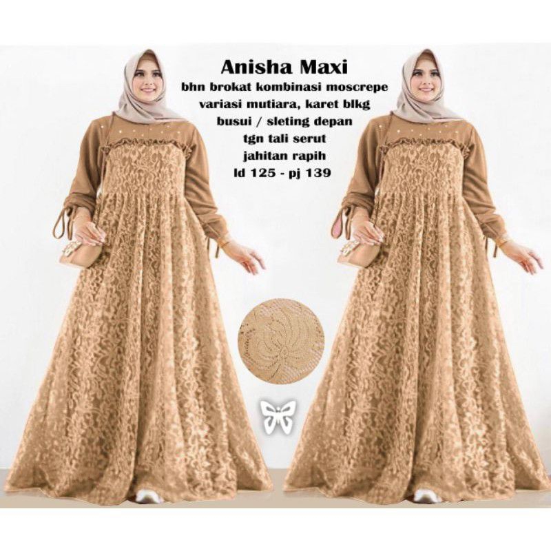 Gamis Brukat Modern Terbaru 2023 Elegant Bigsize Dress Jumbo Pesta Kekinian Gamis Moscrepe Mix Bruka
