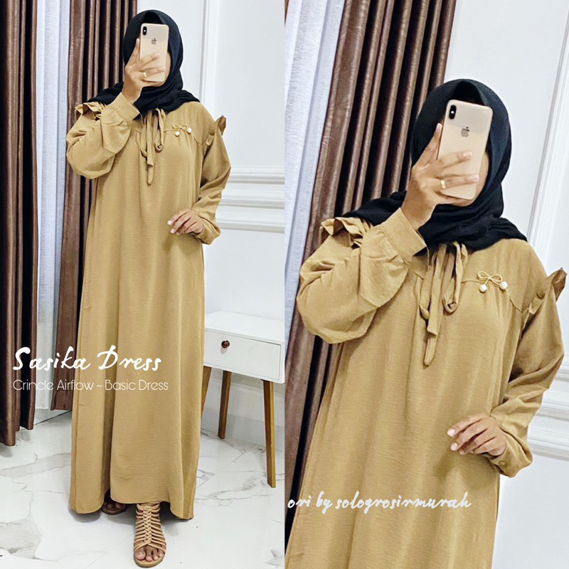 Sasika Dress Jumbo Ld120cm Muat BB90kg/ Gamis Jumbo Tali Rempel / Gamis Simple Premium Crincle