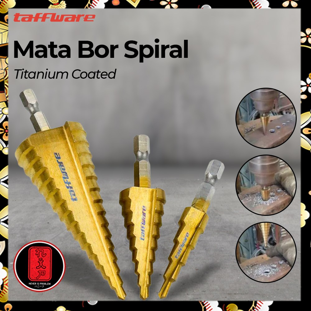 Taffware Mata Bor Spiral Titanium Coated 3 PCS - Golden