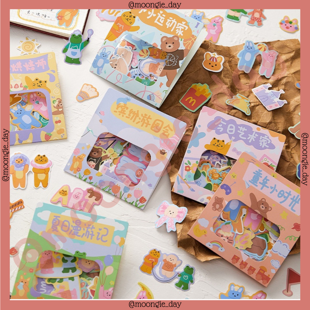 

40 LEMBAR/BAG STIKER KERTAS TEMA BERUANG DAILY BEAR ANIMAL SPORT ART SUMMER PARK BULLET JURNAL DIY DIARY LUCU MURAH