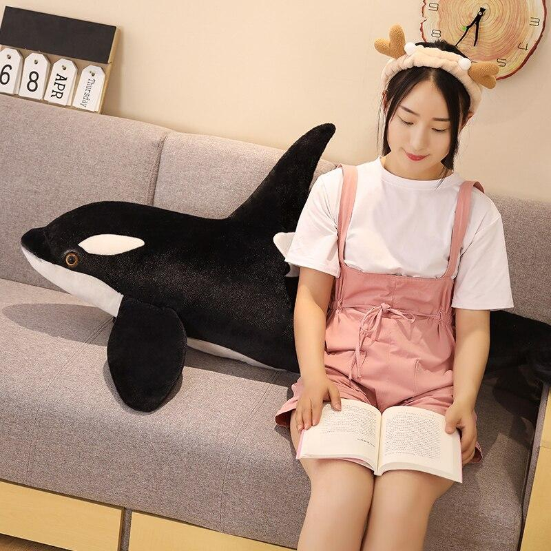 90cm Mainan Mewah Paus Pembunuh Lemak Boneka Orcinus Orca Boneka Ikan Hiu Kartun Lembut Bantal Tidur Anak-anak Perempuan Hadiah Ulang Tahun lucu