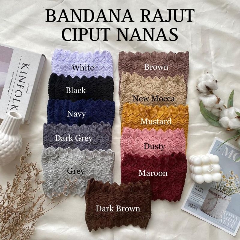 Nanas Ciput rajut Nanas satu warna one tone bandana rajut Nanas zig-zag zigzag