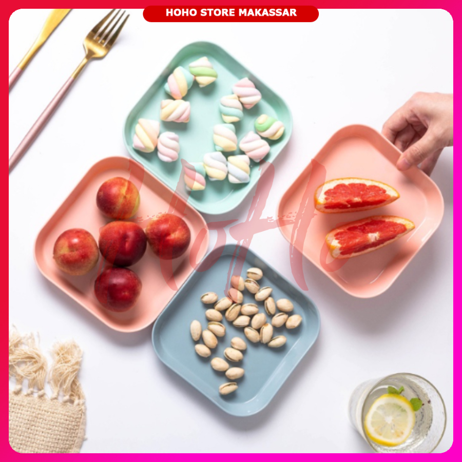 Piring Jerami Persegi Warna Pastel Piring Kecil Mini Lucu Bentuk Kotak Piring Saji Plastik - PJ01