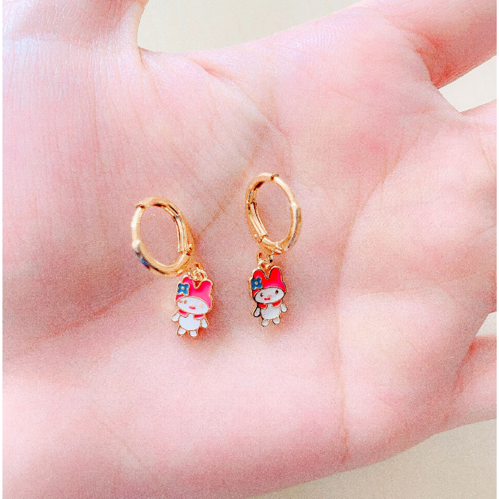 Anting Anak Kelinci Pink Pita Biru Gold