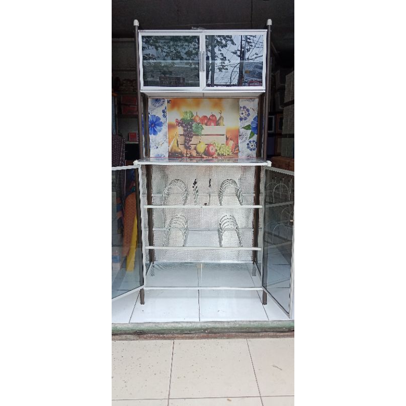 Rak Piring/Rak Kaca/Rak Dapur Tiang Holo -Dinding Alcopan