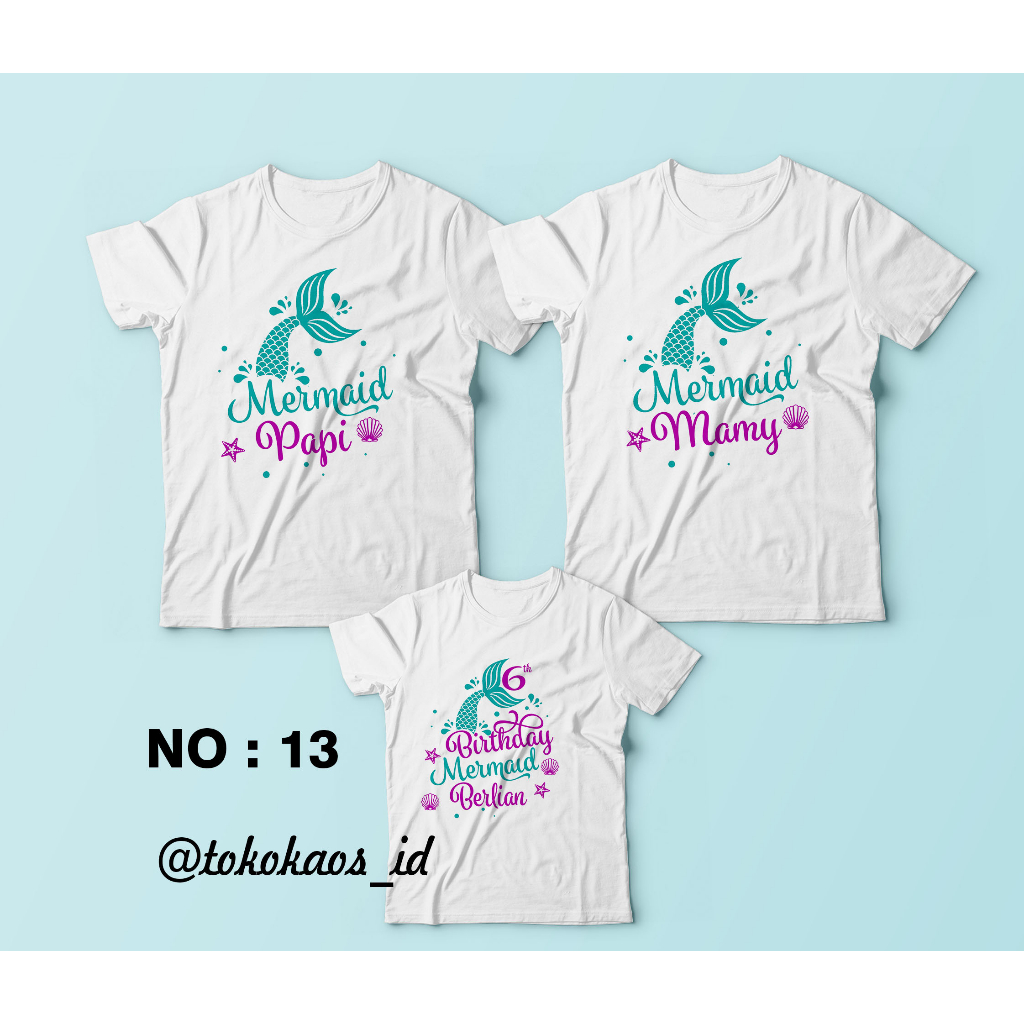 kaos anak perempuan birthday mermaid ariel kaos couple ultah keluarga custom lengan panjang muslim k