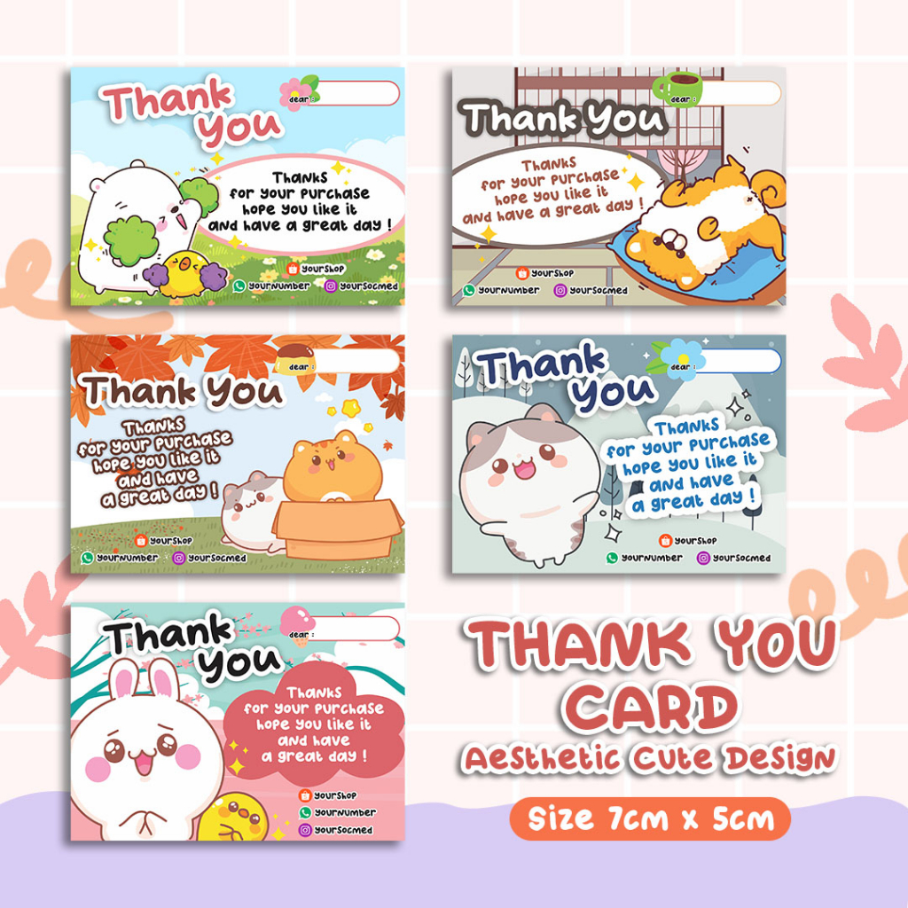 THANK YOU CARD / KARTU UCAPAN TERIMAKASIH / THANKYOU CARD OLSHOP AESTHETIC CUTE DESIGN BAHAN ART CAR