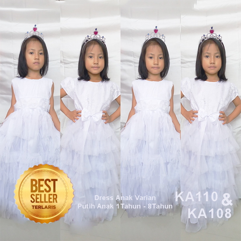 Baju Putih Anak 4 5 Tahun Dress Aqiqah Akikah Baptis Bayi 1 Tahun Newborn Gaun Baby Putih Bersih Bahan Tile Tulle Terlaris KA110 KA108