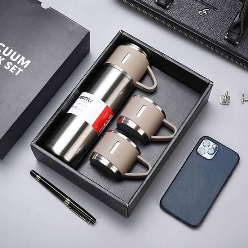 Termos Vacuum Flask Set (KOTAK GIFT HAMPERS) Botol Minum Cangkir Premium 500ml Bahan Stainless steel 304 tahan panas dan dingin