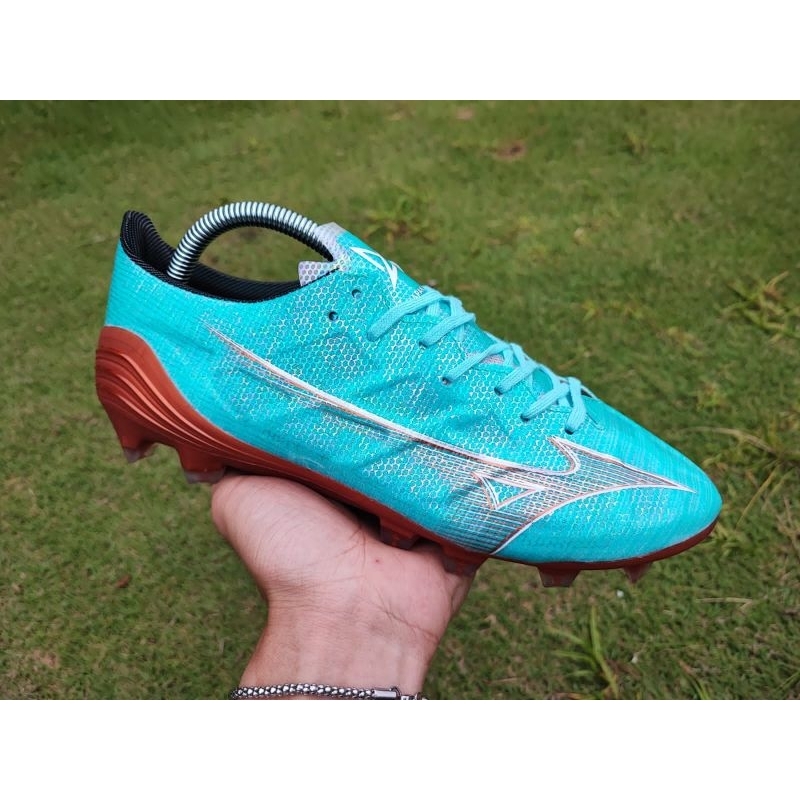 Soccer Sepatu Sepak Bola Mizuno Alpha Made In Japan FG - Blue Curacao Snow White