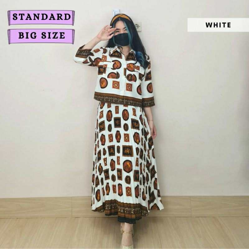 NEW #4613 COINE BUTTON SKIRT SET BIGSIZE PANJANG - PLISKET