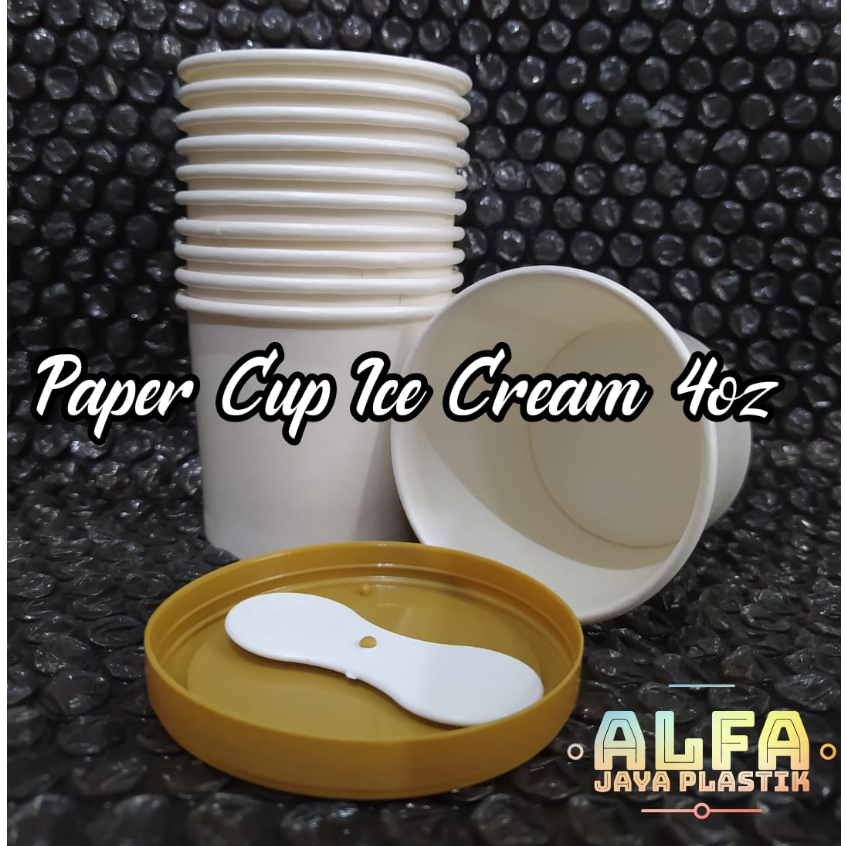 Cup ice cream 4 oz sendok+tutup / paper cup / wadah es krim / isi 50