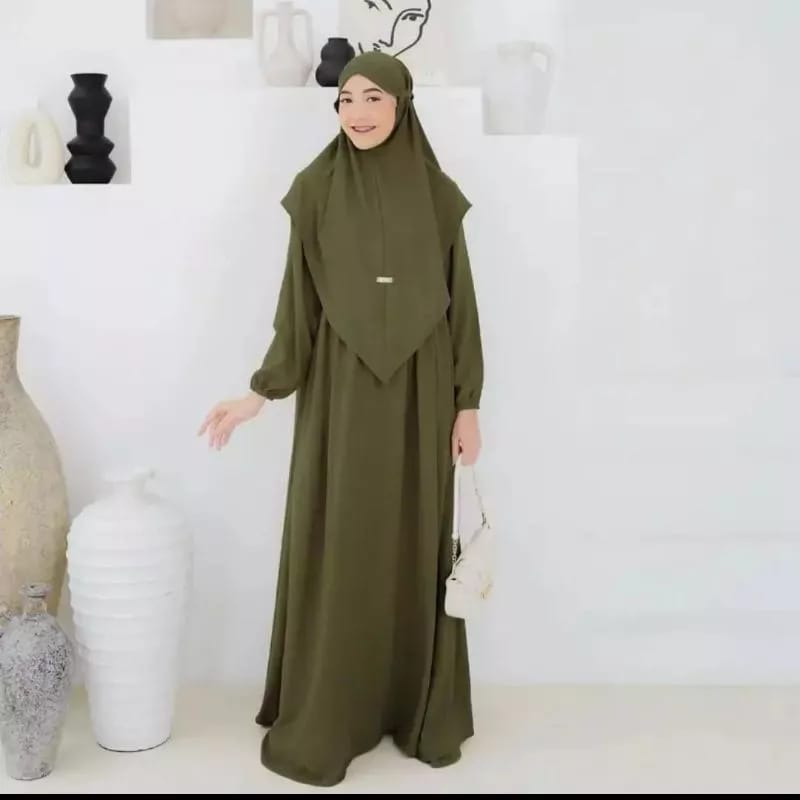 Gamis Syari Terbaru 2023 Set Khimar Anisya Syari Gamis Jumbo Crinkle Airflow Baju Kondangan Wanita Kekinian