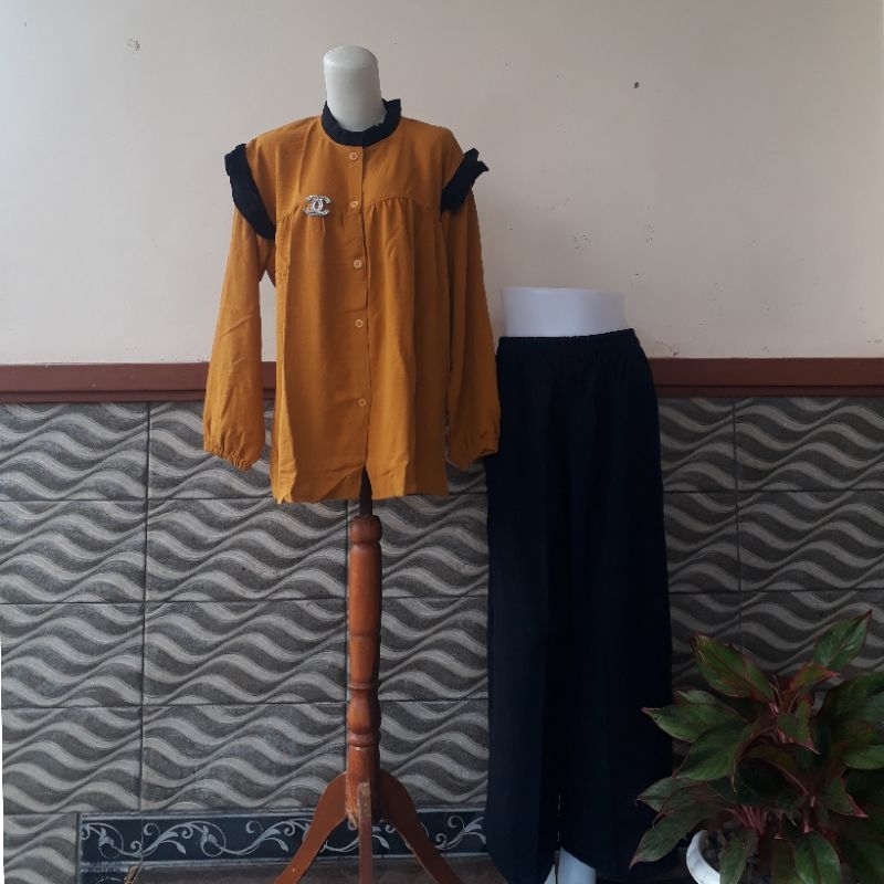 CLARA SET | BEST SELLER | SET CELANA/ KEMEJA RUFFLE / BLOUSE /CELANA CRINKLE PREMIUM FREE BROSS