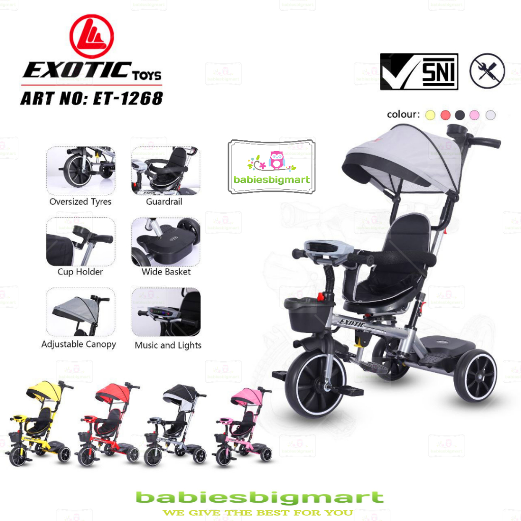 SEPEDA ANAK RODA 3 TIGA TRICYCLE EXOTIC ET 1268 MUSIC LAMPU KURSI PUTAR