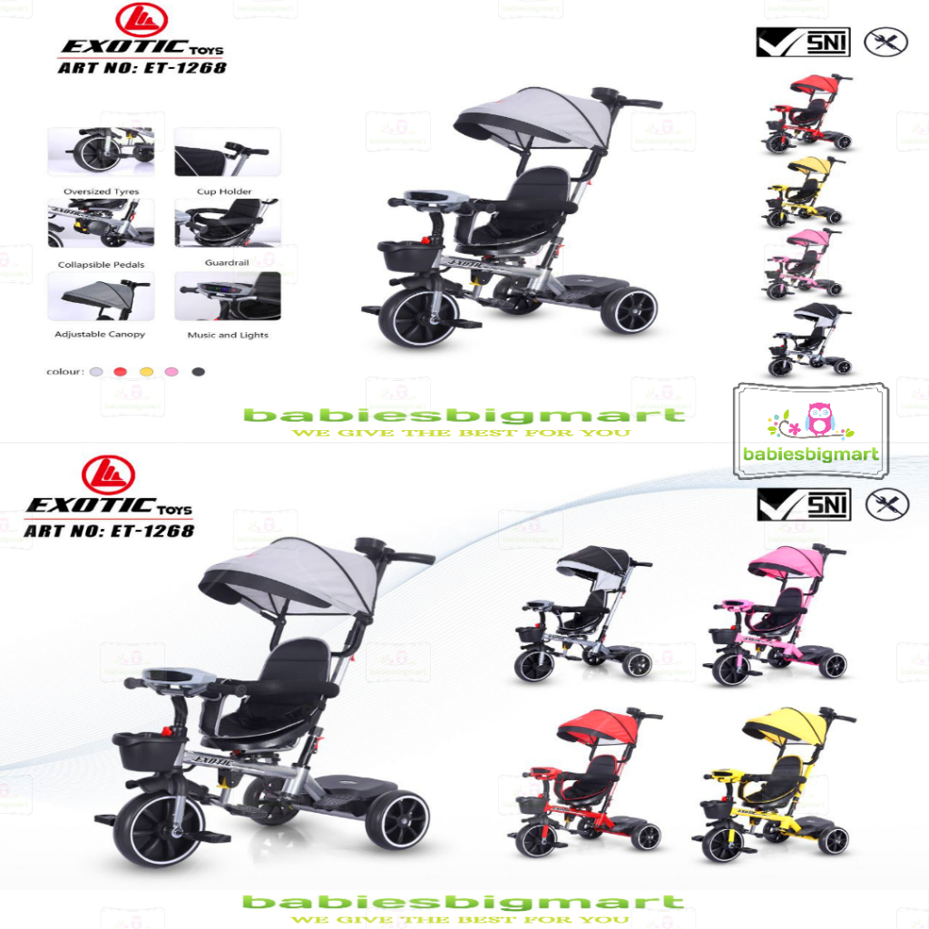 SEPEDA ANAK RODA 3 TIGA TRICYCLE EXOTIC ET 1268 MUSIC LAMPU KURSI PUTAR