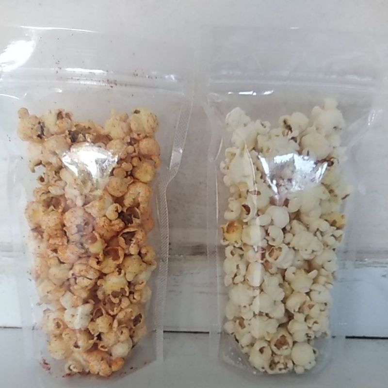 

popcorn siap makan rasa original, coklat dan pedas