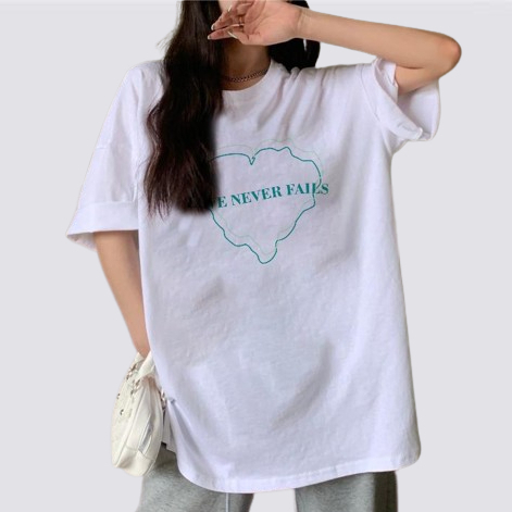 XIAOZHAINV Kaos Atasan Wanita Green Love Pattern Lengan Pendek A0802