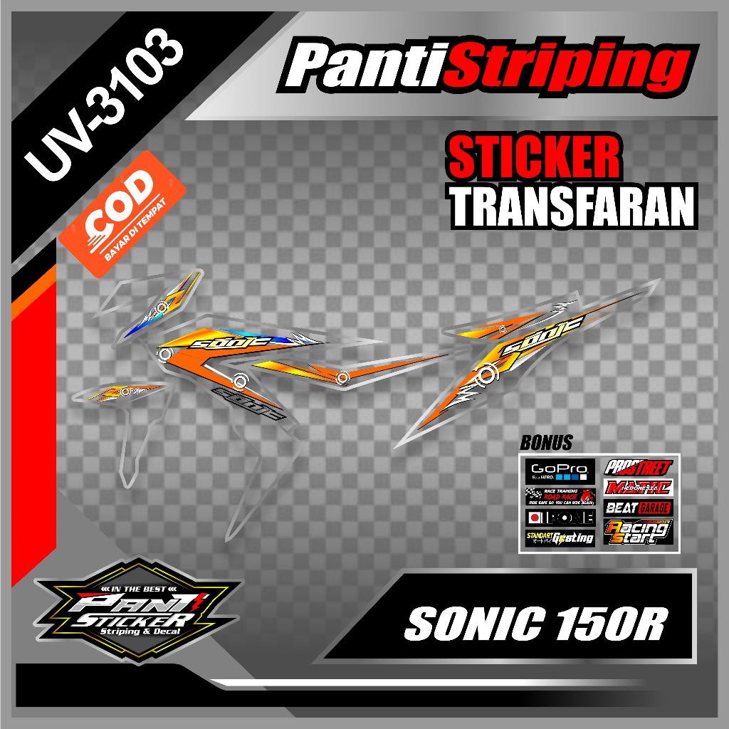 STICKER TRANSPARAN STRIPING SONIC 150R VARIASI DESAIN SIMPLE / STRIPING SONIC 150R