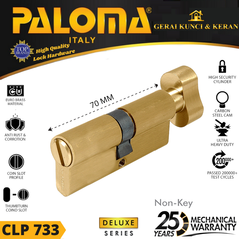 Knob Cylinder PALOMA CLP 733 DELUXE KC-NK 70MM - Non Key GOLD SB KUNCI PINTU