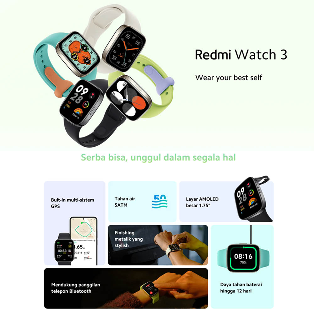 Xiaomi Mi Redmi Watch 3 AMOLED 1.75 Inch Smartwatch - Garansi Resmi