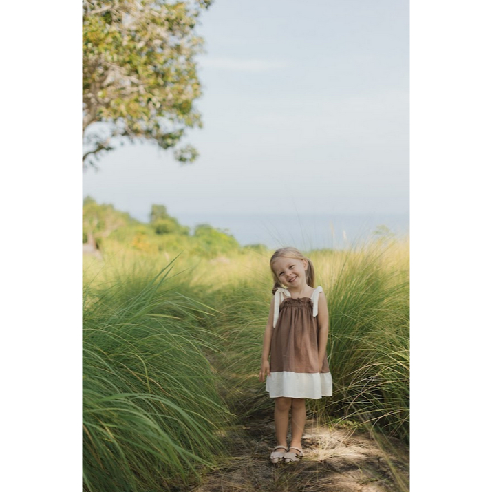 Little Folk Kate Dress - Anak Perempuan Pita Bow Baby Girl Baju Anak Balita Lucu Terusan Simple Colorblock