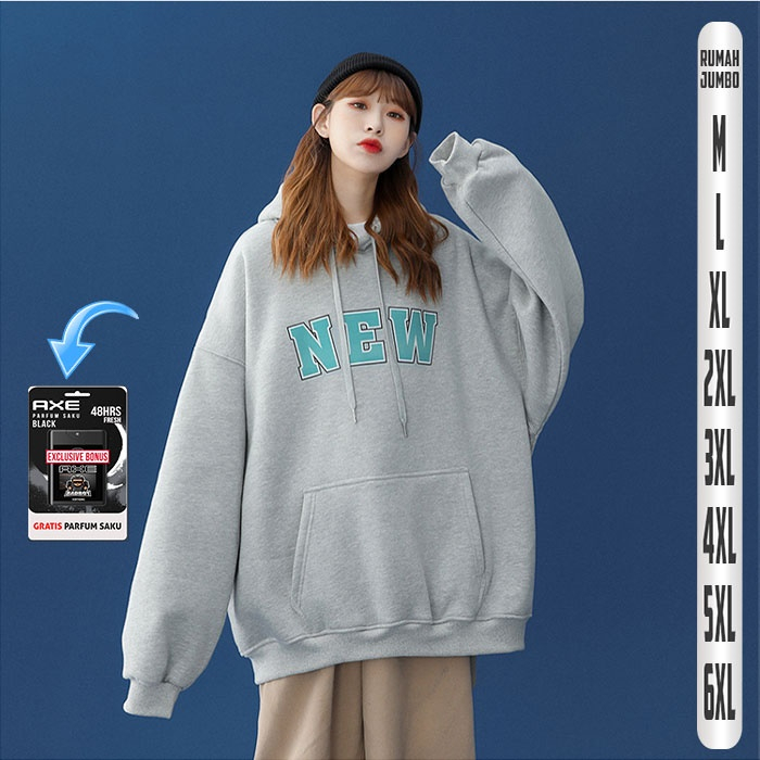 SWEATER HOODIE WANITA NEW GREY OVERSIZE 2XL 3XL 4XL 5XL 6XL