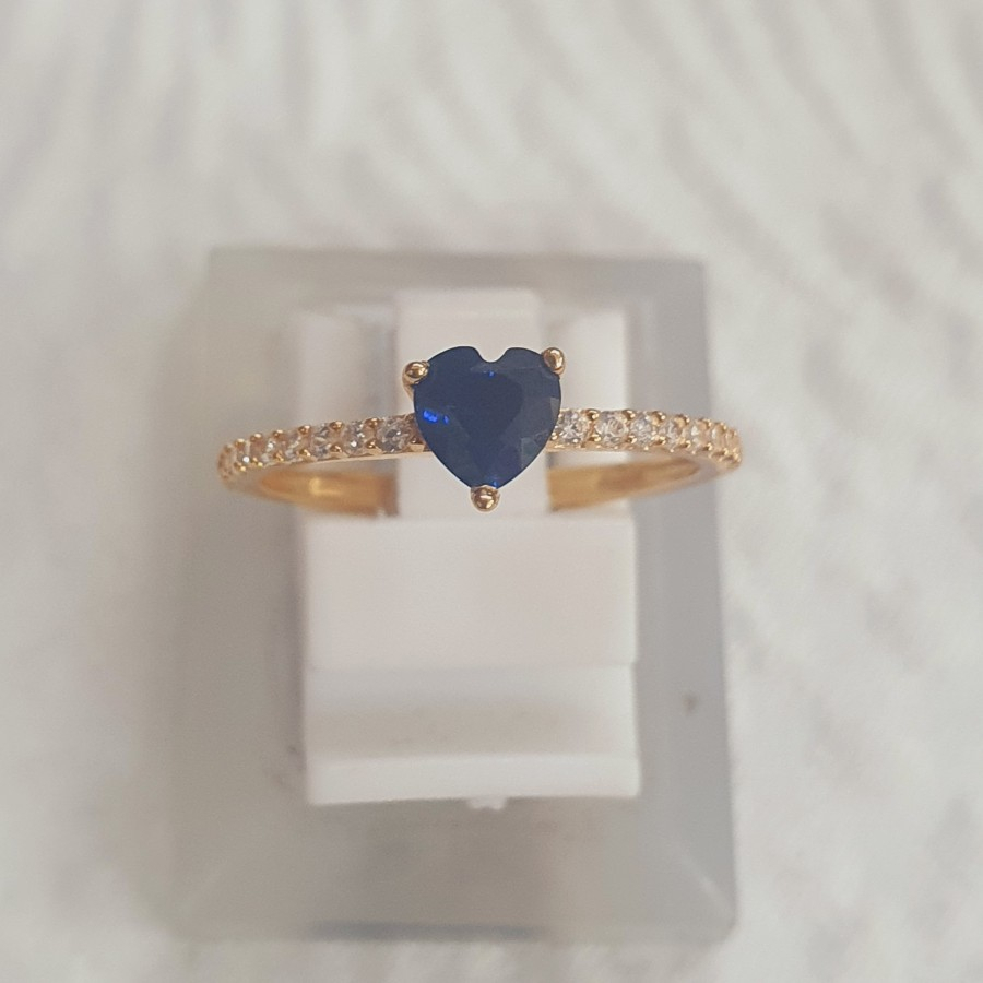 cincin model solitaire mata biru ad mata emas 70 % 70% 700 16k