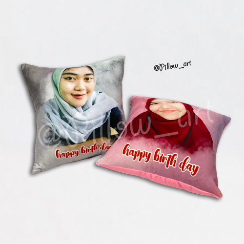 Pillowart - Bantal Custom Foto FREE DESAIN Ukuran 40x40 cm | Hadiah Ulang Tahun / Wedding / Wisuda - ART002