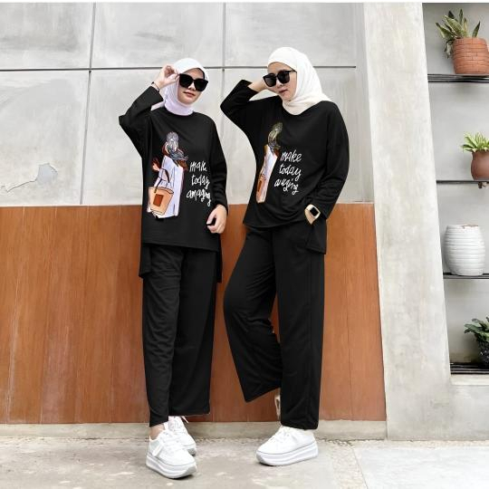 Gerita one set celana terbaru setelan wanita jumbo stelan casual oversize ld 120