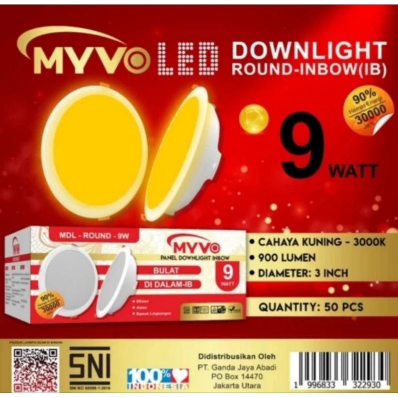Downlight Led Inbow 9 Watt Cahaya Kuning Myvo