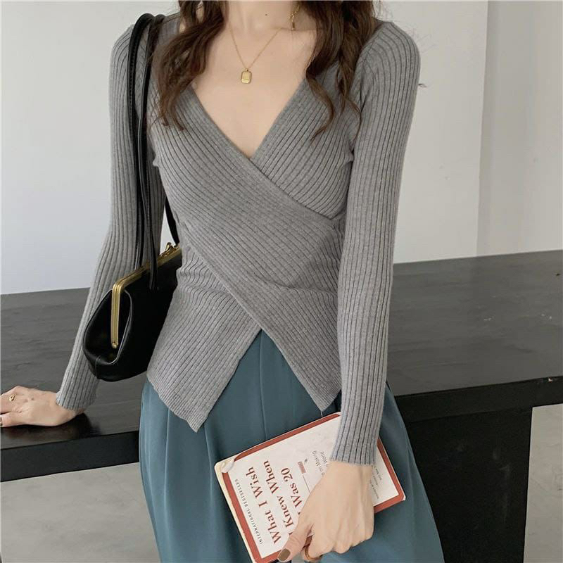 Atasan rajut Vneck Korean Style | A718 | Cross wrap Knit top Blouse Fashion Wanita