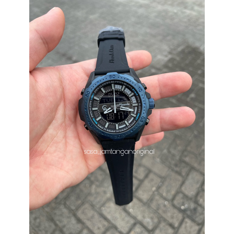 Jam Tangan Alexandre Christie Ac 9370 Original Black Blue Pria