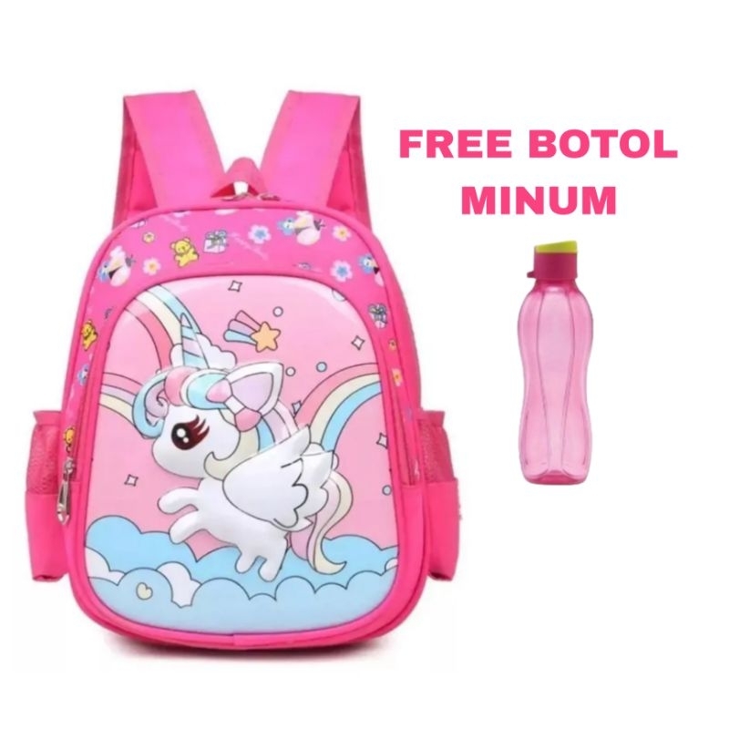 Tas ransel sekolah anak perempuan karakter UNUCORN free botol minum