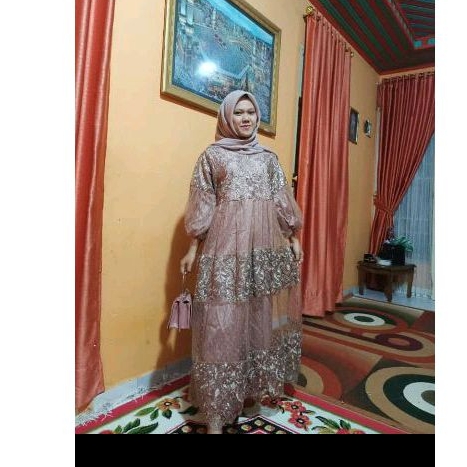 gamis lengan balon resleting jumbo