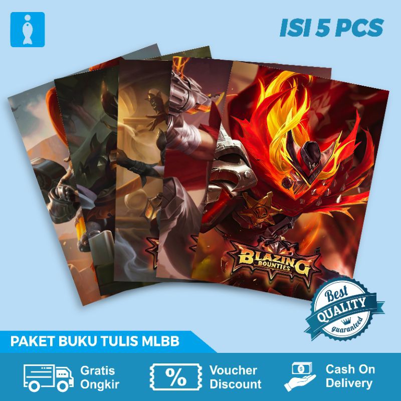 

BUKU TULIS SEKOLAH 38 LEMBAR / BUKU TULIS MOBILE LEGEND BLAZING BOUNTIES 1 PAK ISI 5 BUKU