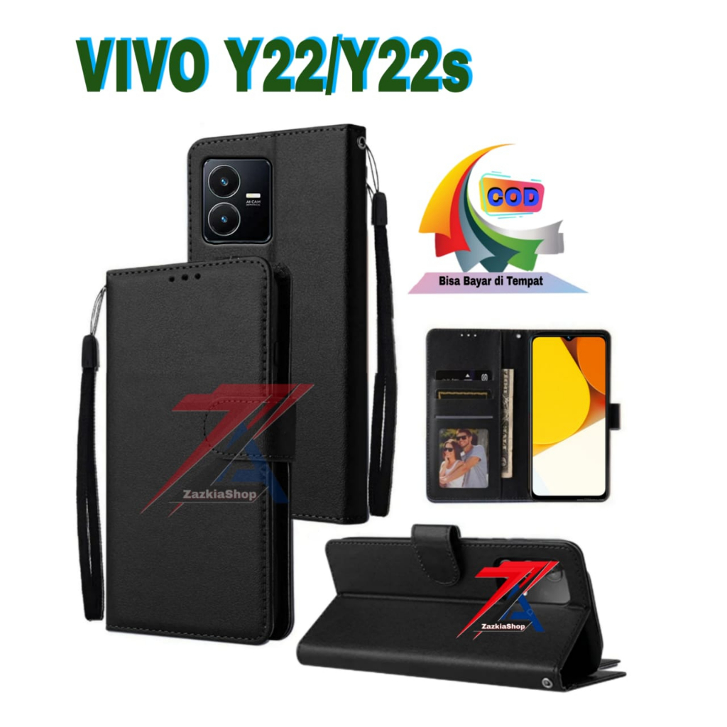 CASE FLIP CASE DOMPET KULIT FOR VIVO Y22/VIVO Y22S CASING DOMPET-FLIP COVER LEATHER-SARUNG HP