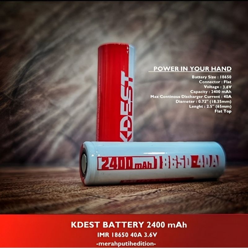 Baterai Kdest 2400 mAh 18650 Merah Putih Original