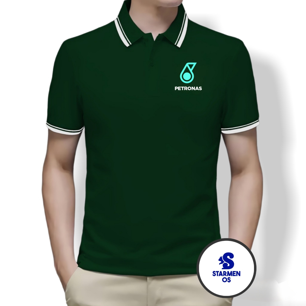 Kaos Polo Shirt Pria Kerah List Putih Logo PETRONAS 2