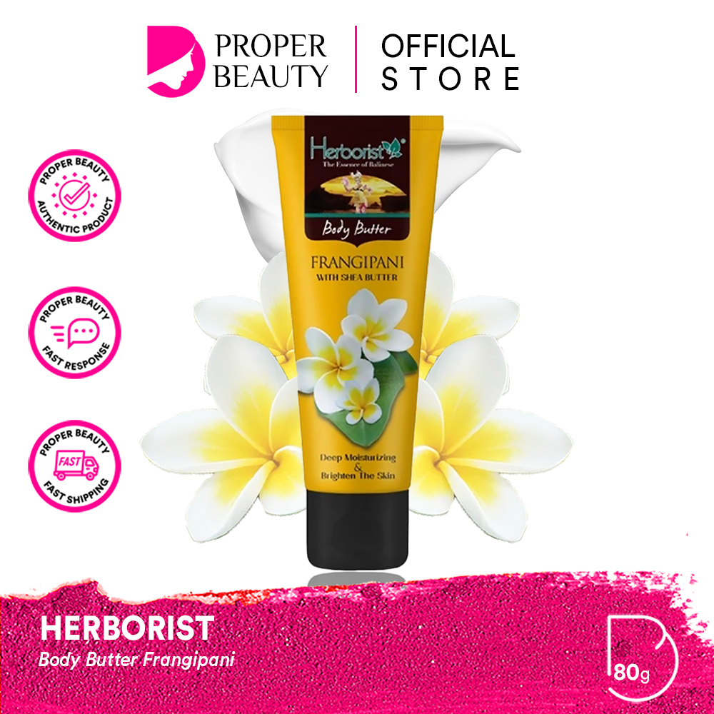 HERBORIST Body Butter Frangipani Indonesia / 80g / With Shea Butter / Deep Moisturizing &amp; Brighten The Skin / Melembabkan Mencerahkan Menutrisi / Strawberry Sorbet Chocolate Coconut Zaitun Matcha Milk Mango Banana / Skincare Care Lotion Gel Scrub Tubuh