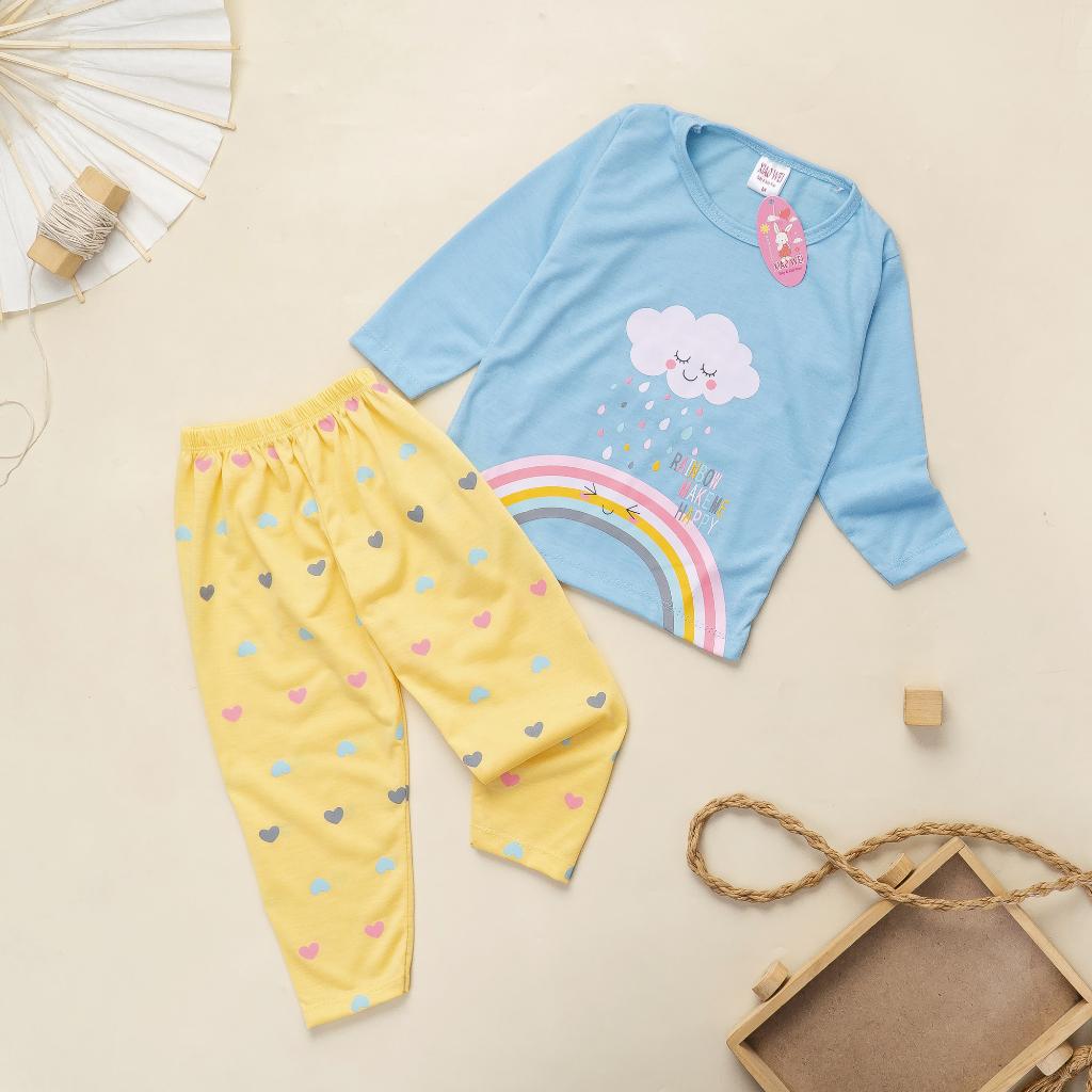 (ISI 5 SETEL) Setelan Anak &amp; Bayi Piyama Tidur Colourfur Print Set / Baju Anak Anak Unisex 0 - 4 Tahun/ Baju Tidur Anak Bayi / Baju Anak Perempuan / Baju Anak Laki Laki