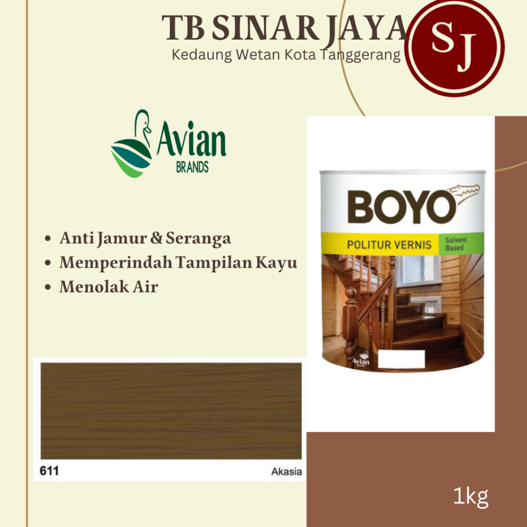 Avian Boyo Politur Cat Kayu 1 Liter ( Politur Minyak) Solvent Based - 611 Akasia