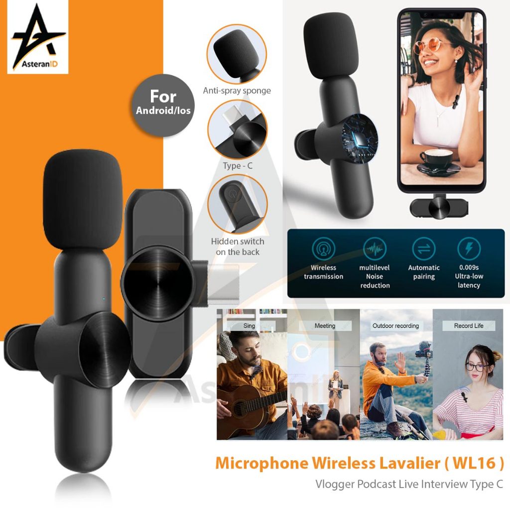 Bright Wireless Microphone WL16 mic clip on HP Type C / Iphone