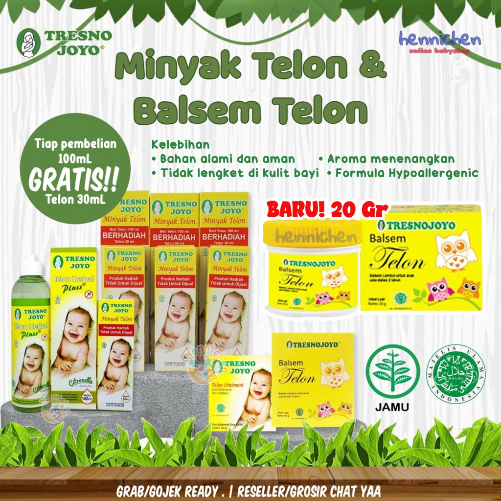 MINYAK TELON BAYI TRESNO JOYO CITRONELA HERBAL PLUS (100ml Free 30ml) / Minyak Telon / Minyak