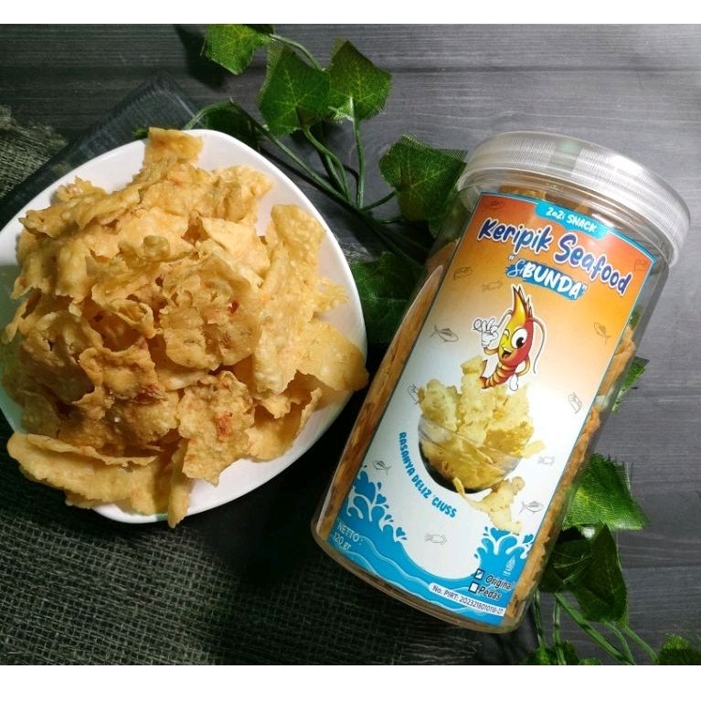 

Keripik Seafood Udang asin dan pedas gurih