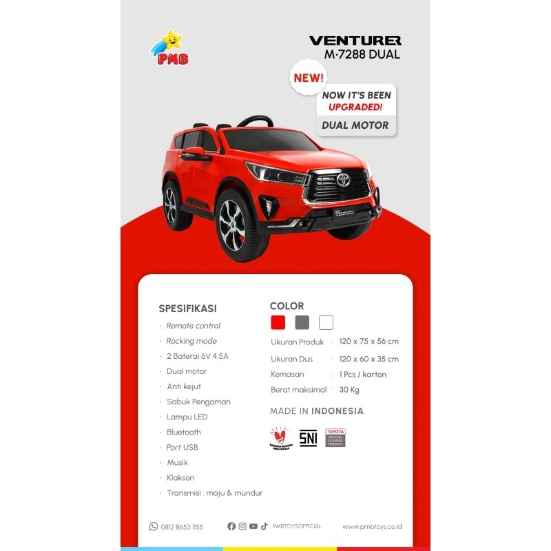 (Gratis pelapis Ban) MOBIL AKI MAINAN ANAK PMB LISENSI TOYOTA INNOVA VENTURER M-7288 / M7288 / M 7288