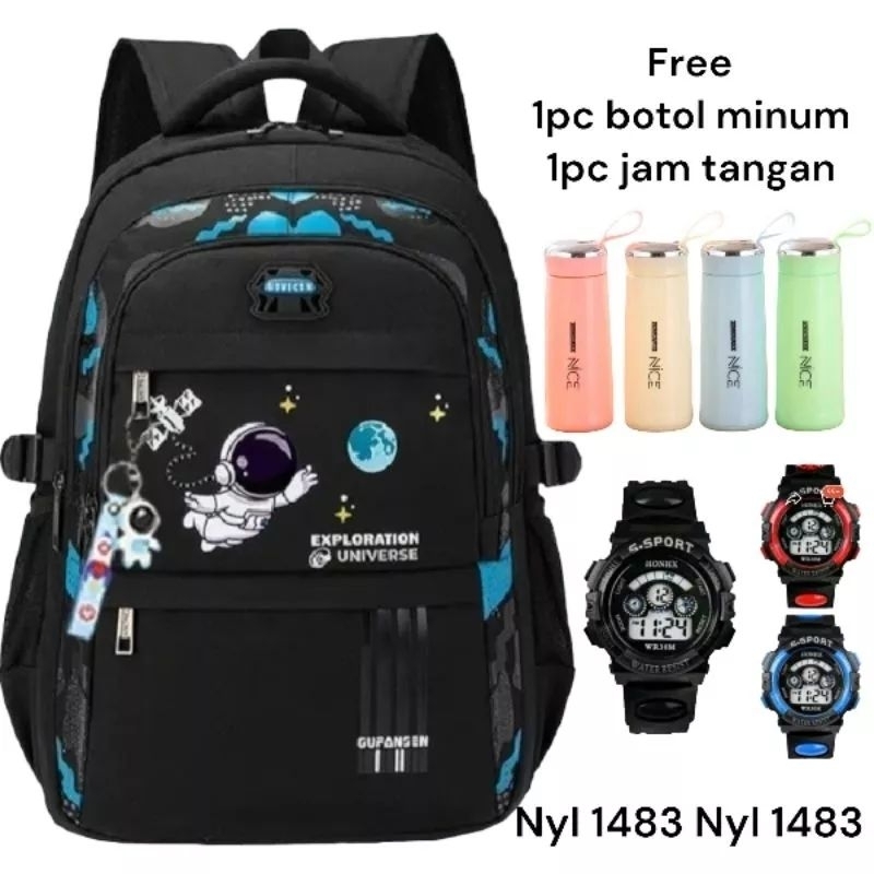 Tas sekolah anak laki laki astronot tas ransel untuk anak Sd Smp Free Jam anak dan Botol