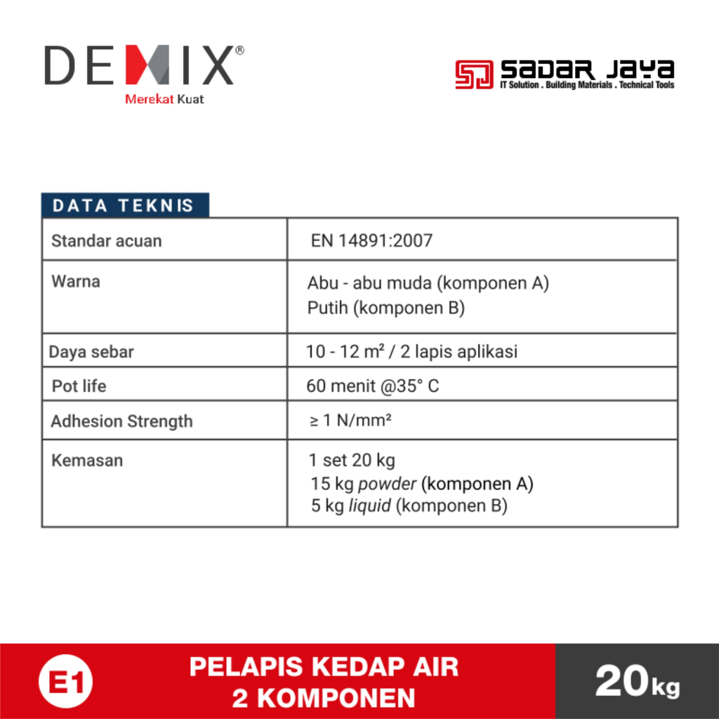 Semen Instan Demix E1 Pelapis Kedap Air 2 Komponen Mortar Instant Waterproof Kolam